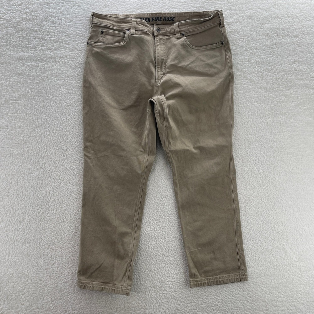 Duluth Pants Men 38x30 Beige Flex Fire Hose Standard Fit Canvas Workwear Outdoor
